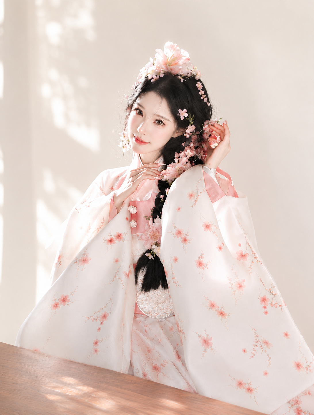 Pink Princess Korean Hanbok Dress | Flowing Wide-Sleeve Court Style - Image 4