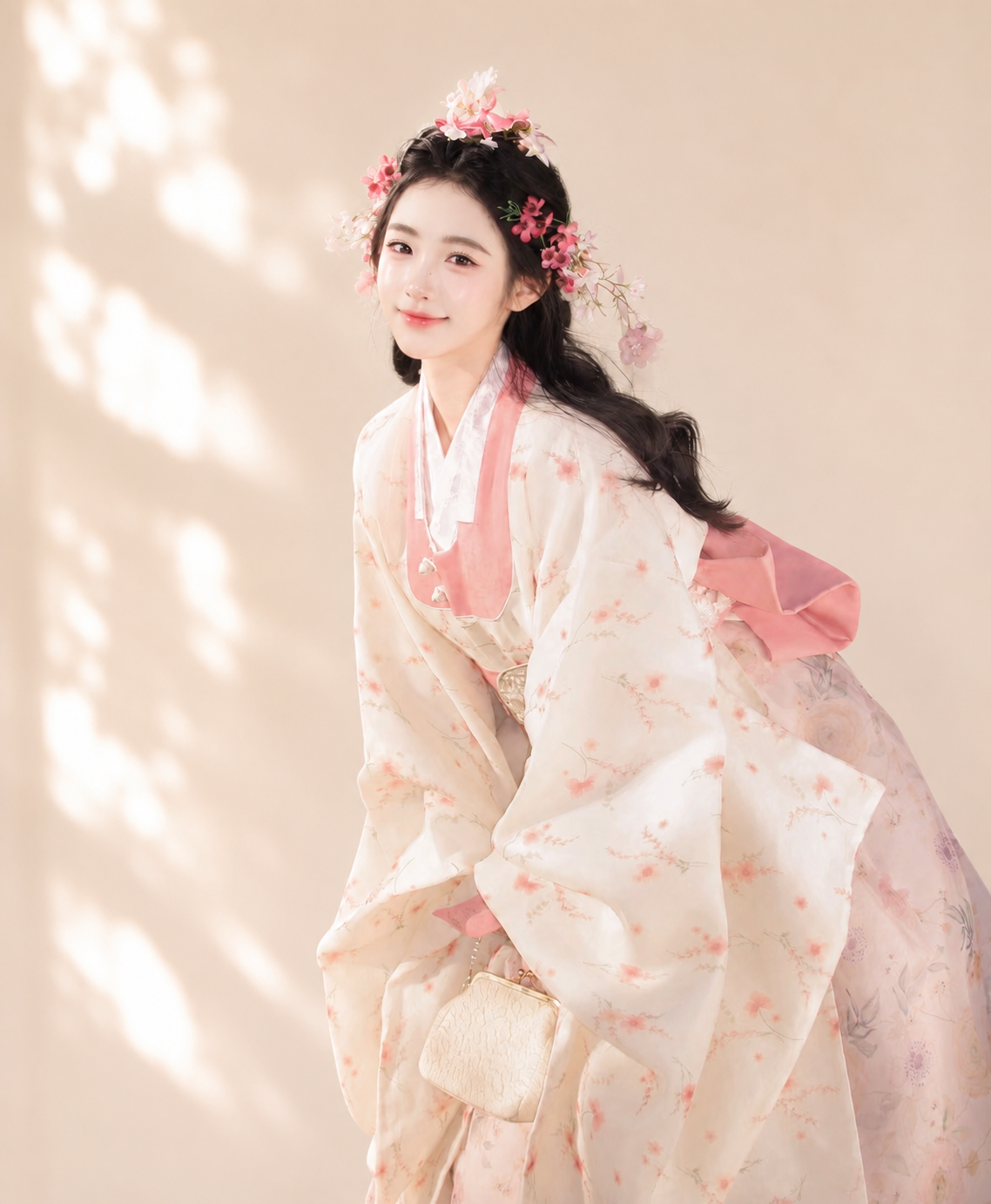 Pink Princess Korean Hanbok Dress | Flowing Wide-Sleeve Court Style - Image 2