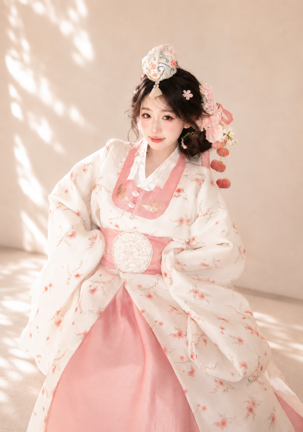 Pink Princess Korean Hanbok Dress | Flowing Wide-Sleeve Court Style