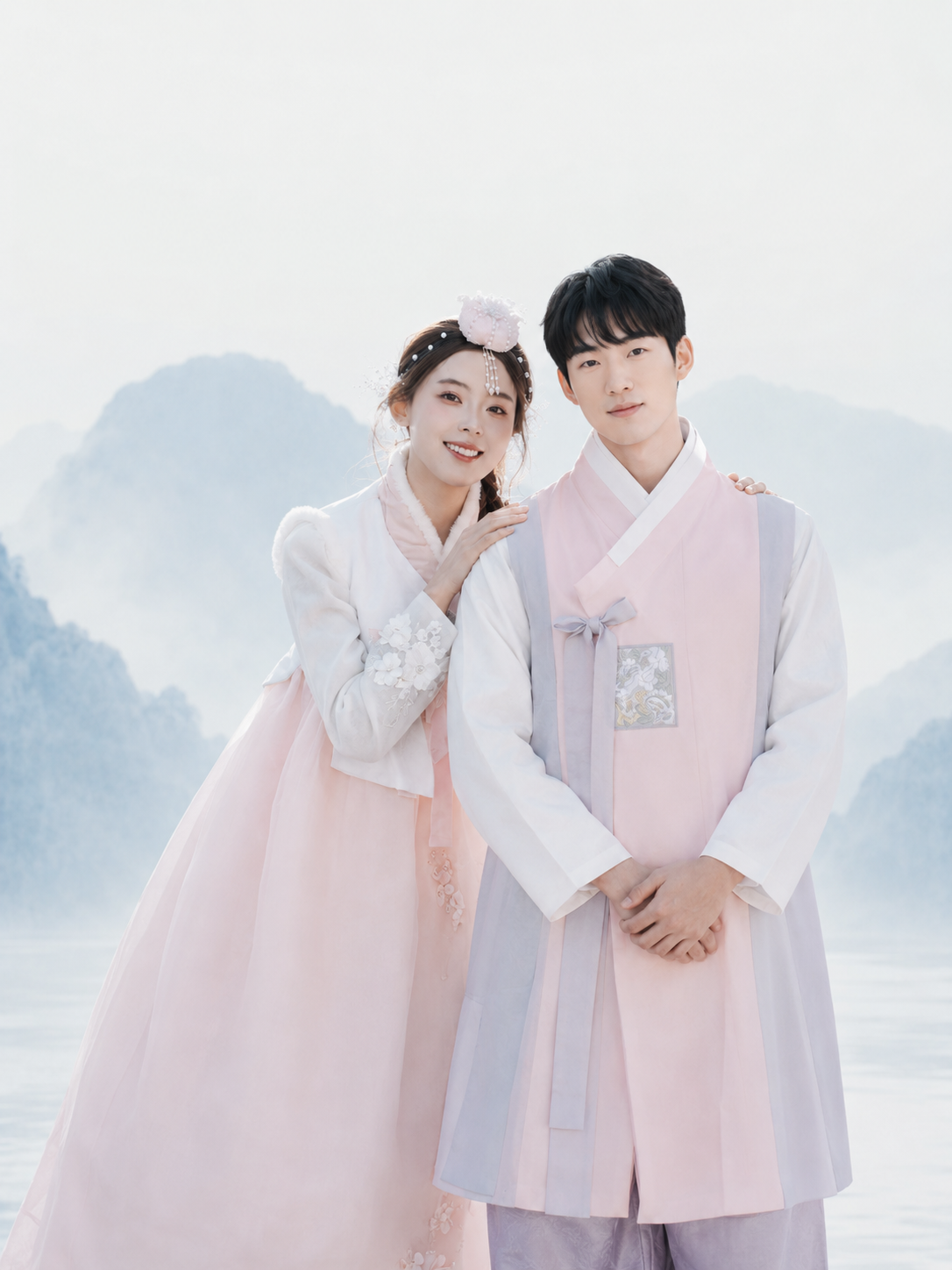 Men's Hanbok | Light Pink White Traditional Korean Robe with Black Ribbon - Image 3