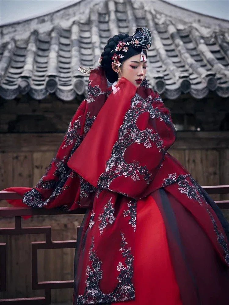 Red Princess Hanbok Wedding Dress | Authentic Korean Palace Style Bridal Gown for Weddings & Photoshoots - Image 10
