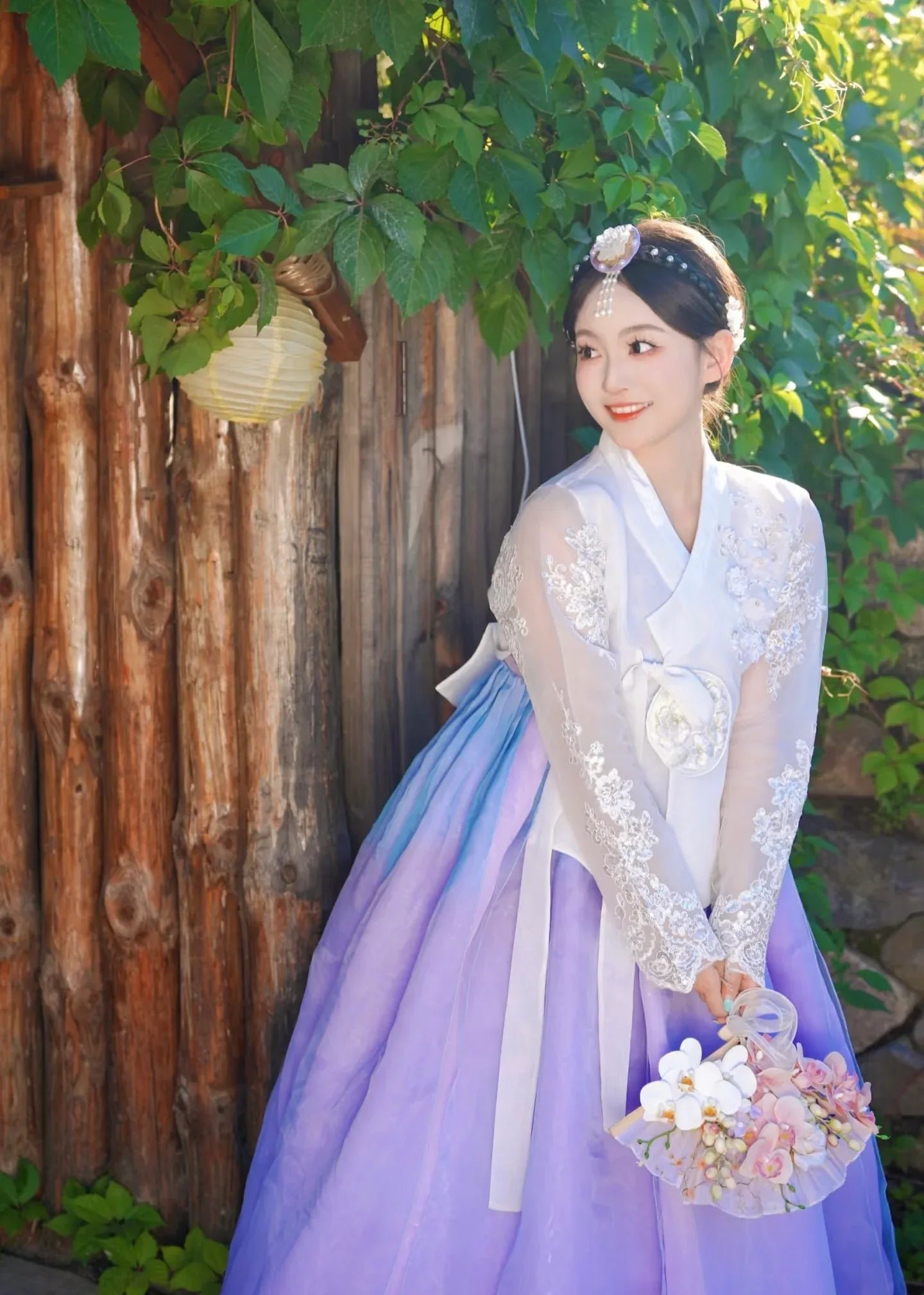 White purple Korean female high-end genuine Yanji court hanbok - Image 12