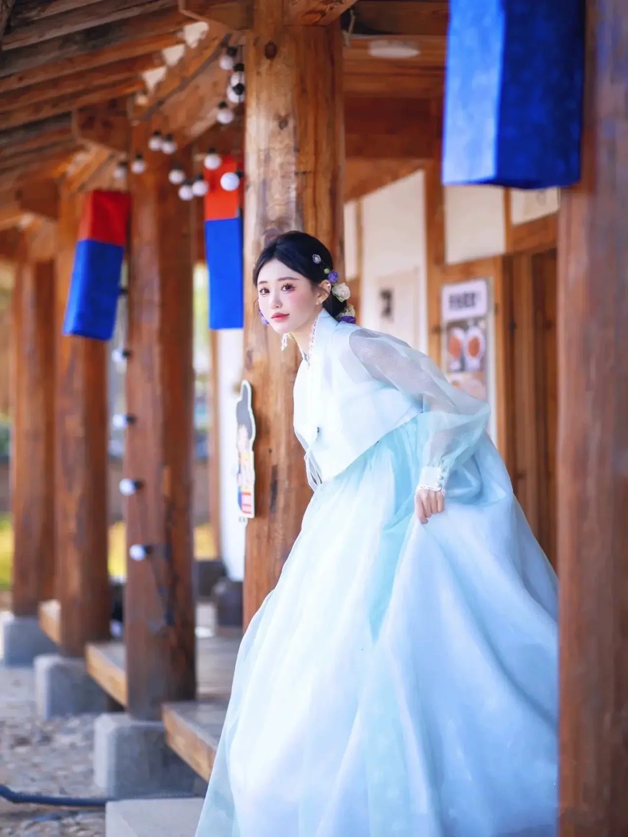 Blue Hanbok Korean Dress Women's Court Dress - Image 10