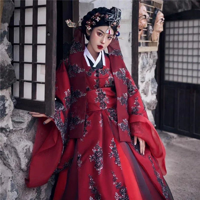 Red Princess Hanbok Wedding Dress | Authentic Korean Palace Style Bridal Gown for Weddings & Photoshoots - Image 15