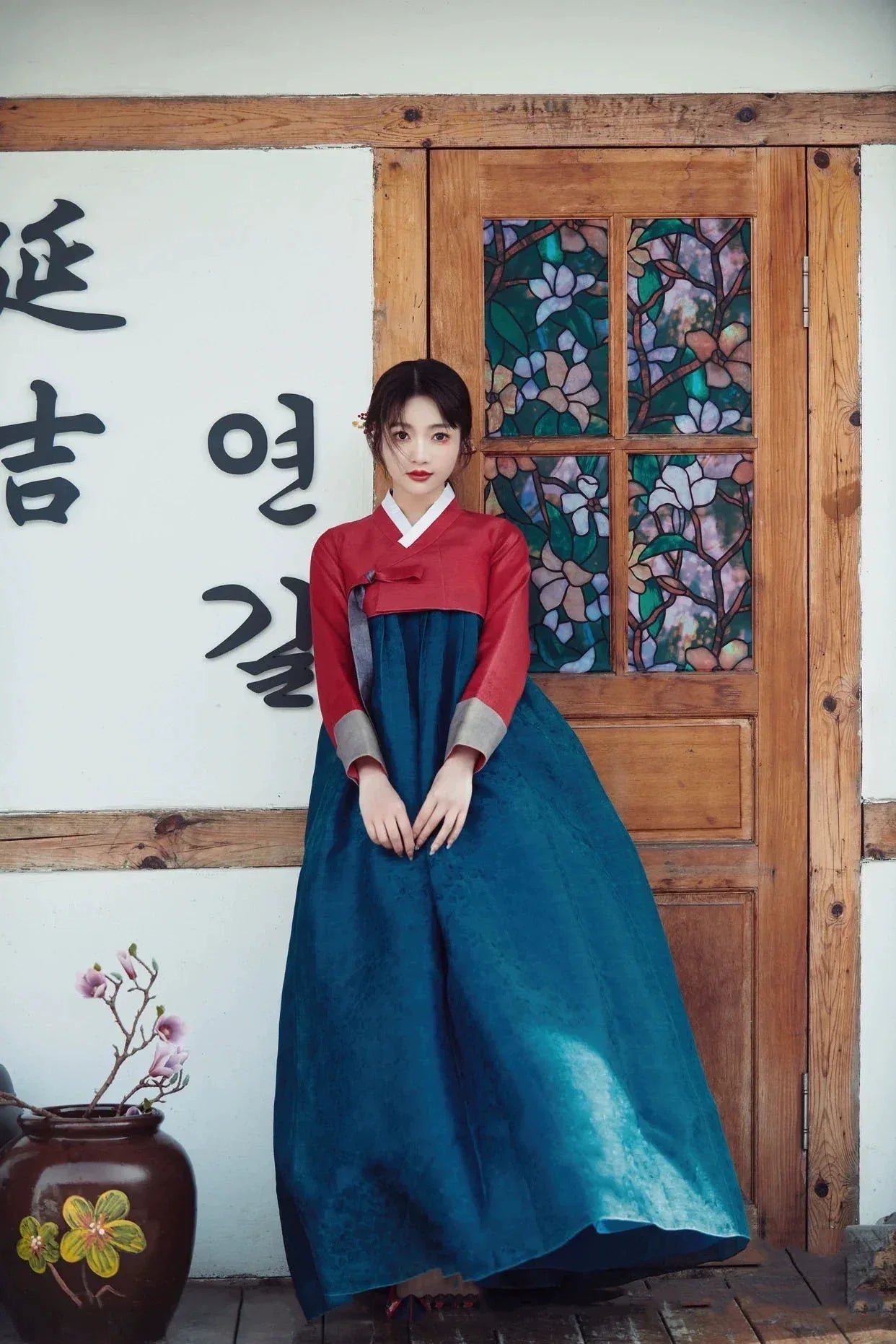 Red Blue Hanbok | Korean Court Dress | Traditional Wedding Performance Outfit - Image 10