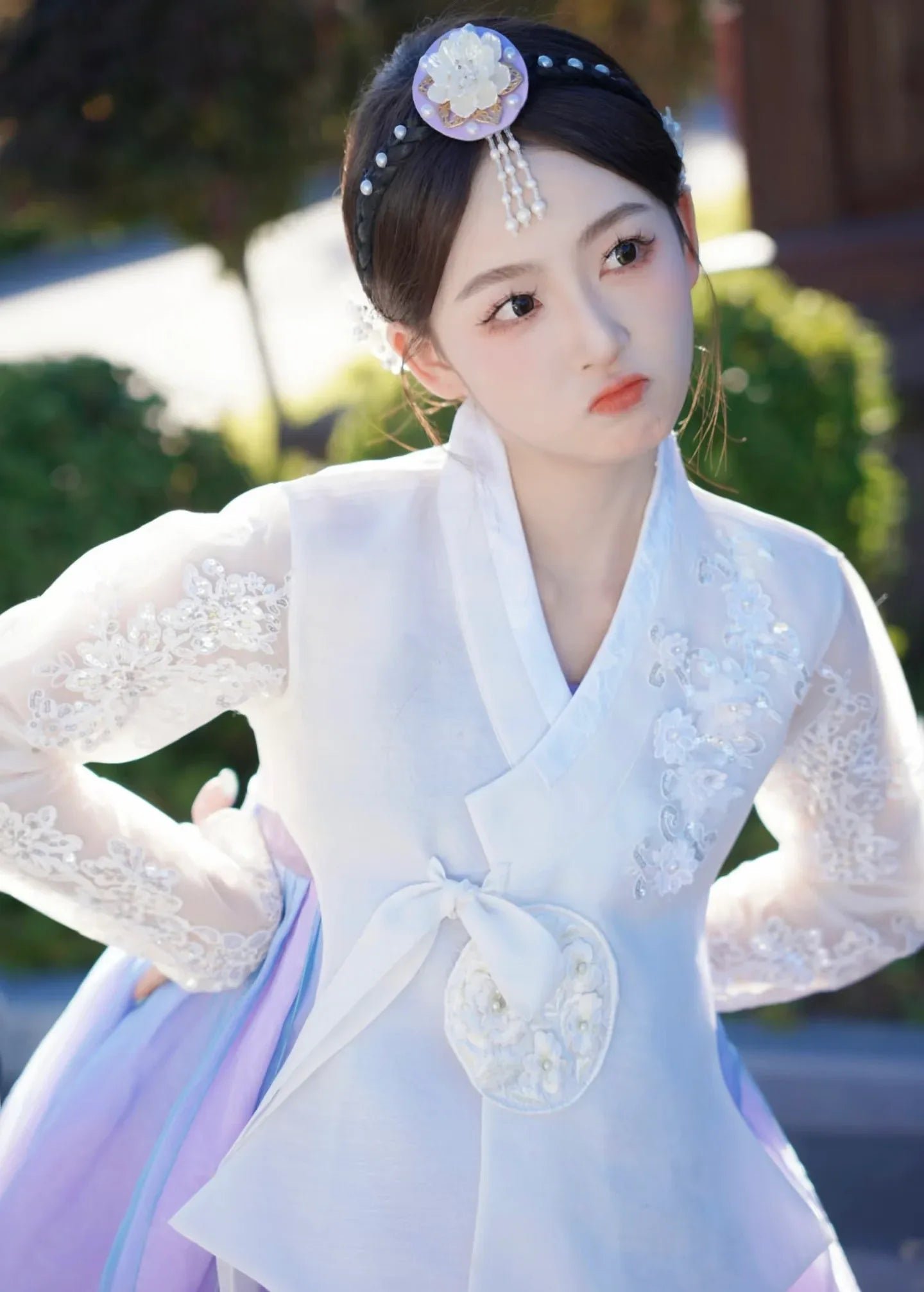 White purple Korean female high-end genuine Yanji court hanbok - Image 9