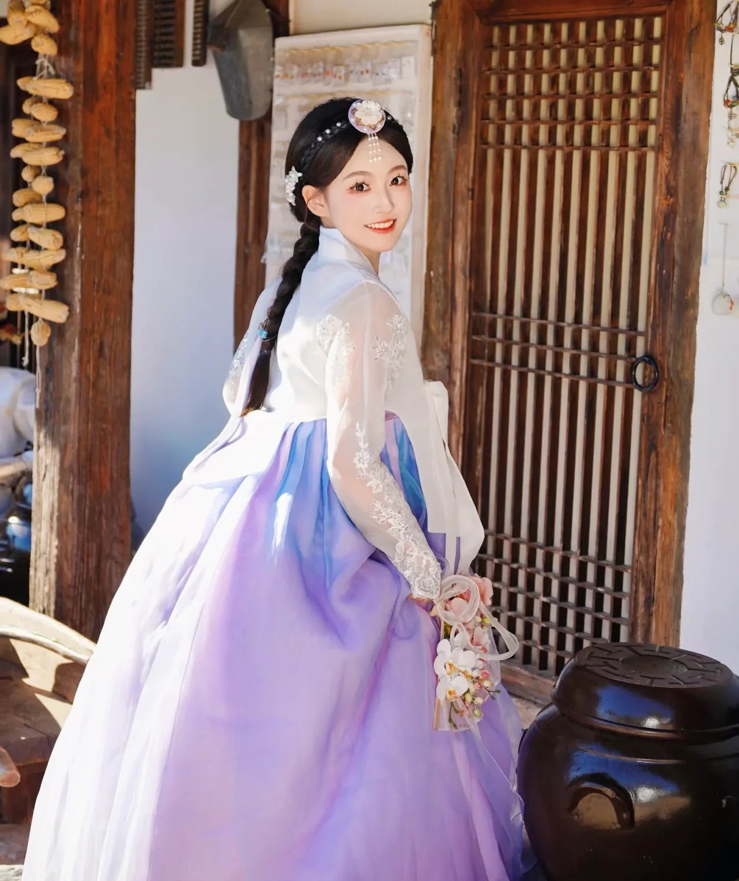 White purple Korean female high-end genuine Yanji court hanbok - Image 8