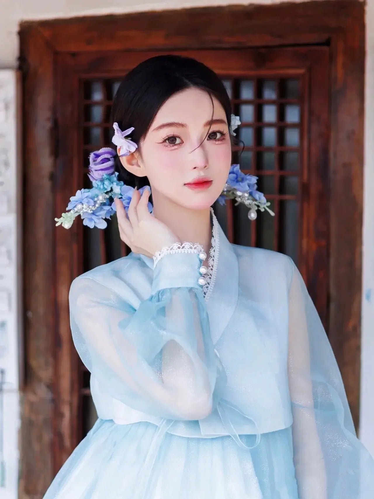 Blue Hanbok Korean Dress Women's Court Dress - Image 7