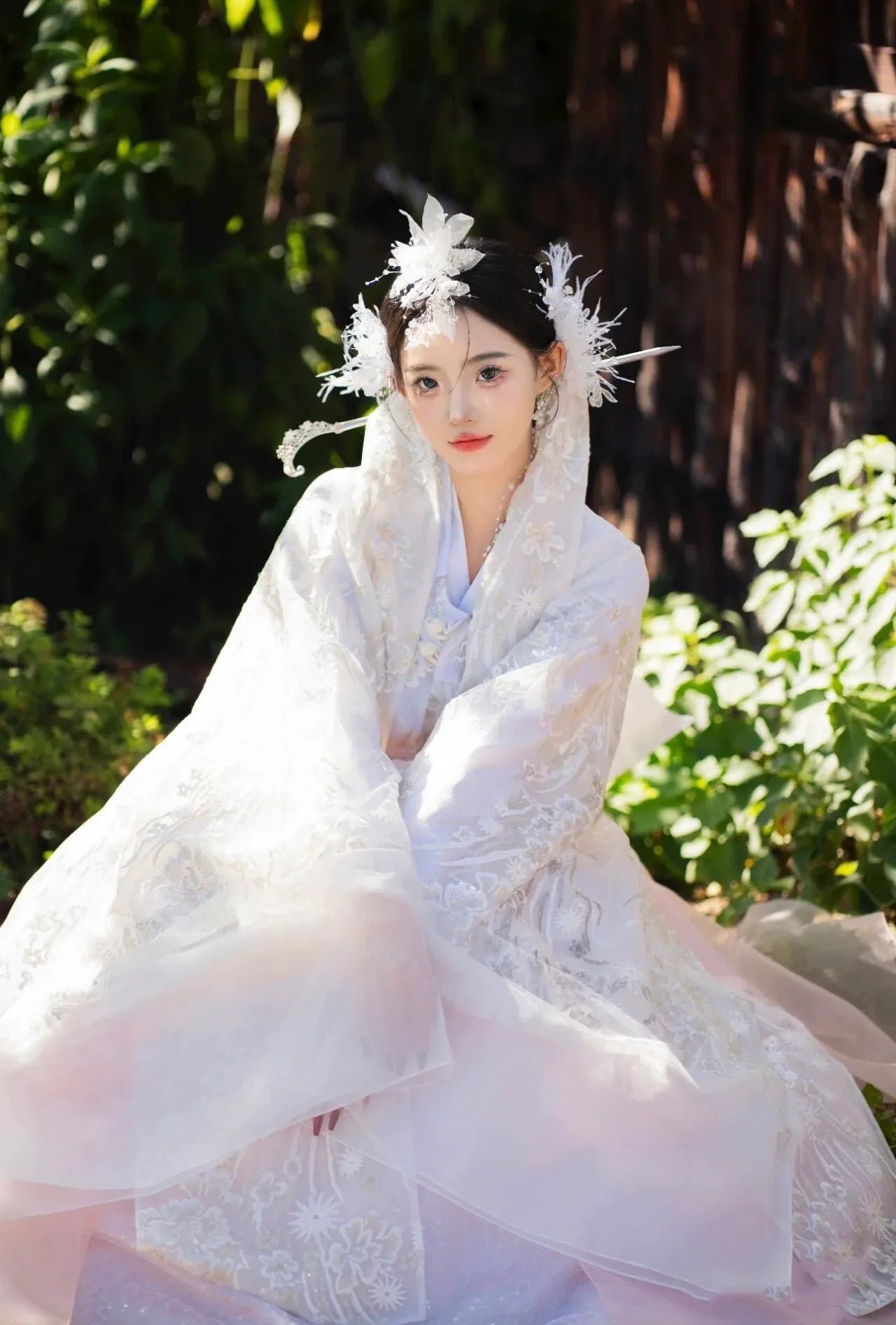 White & Pink Hanbok - Korean High-End Court Dress - Image 11