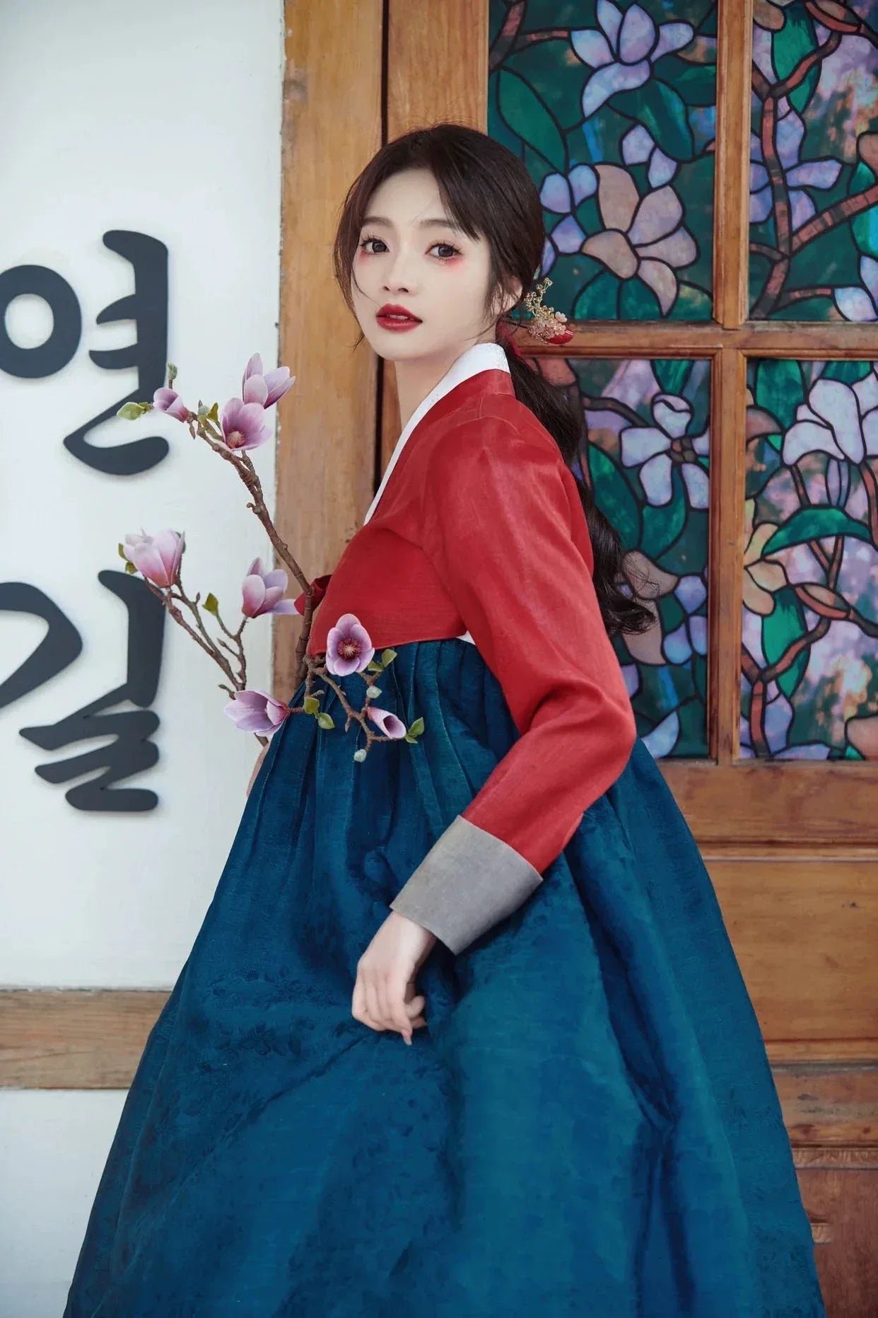Red Blue Hanbok | Korean Court Dress | Traditional Wedding Performance Outfit - Image 7