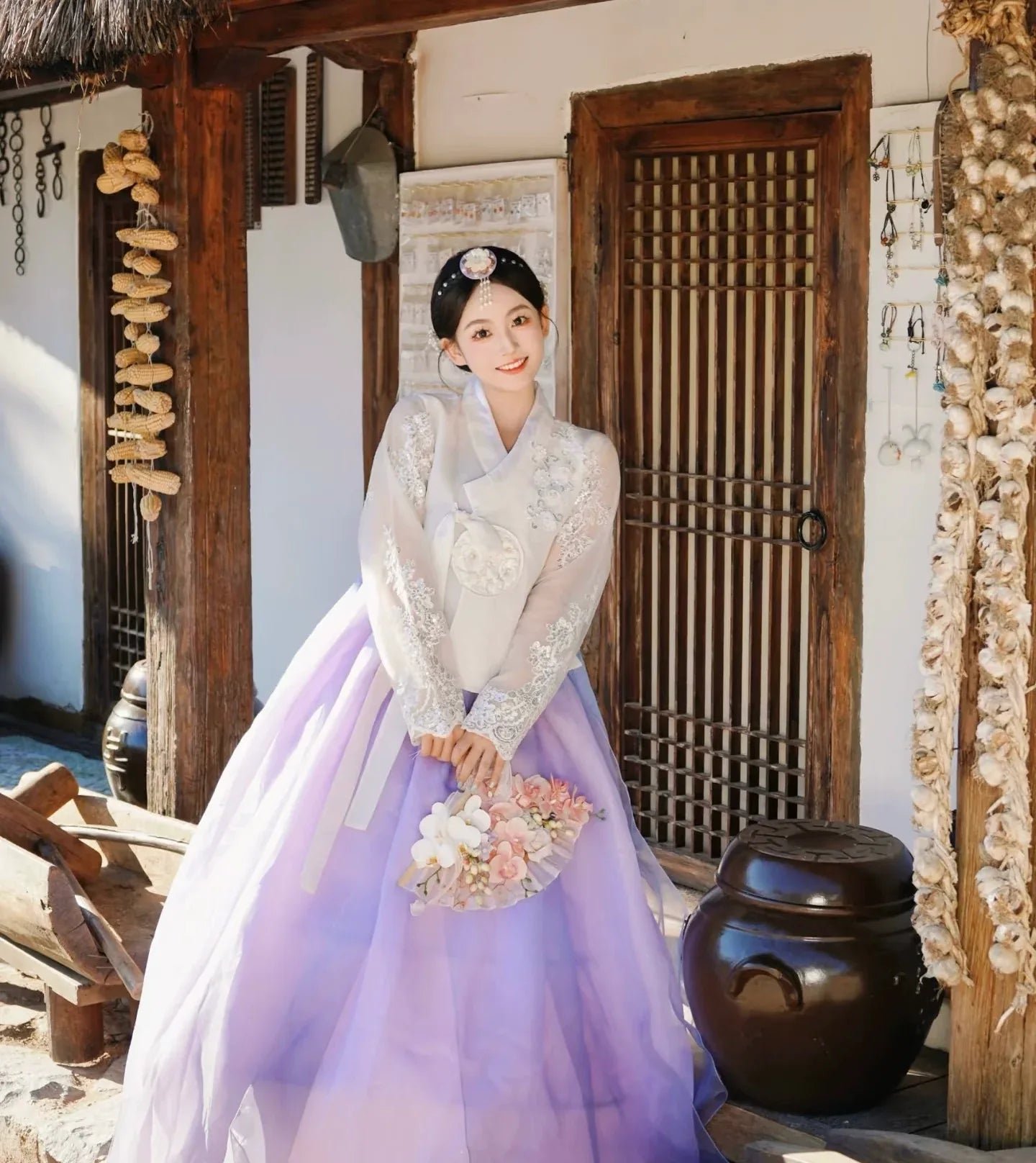 White purple Korean female high-end genuine Yanji court hanbok - Image 17