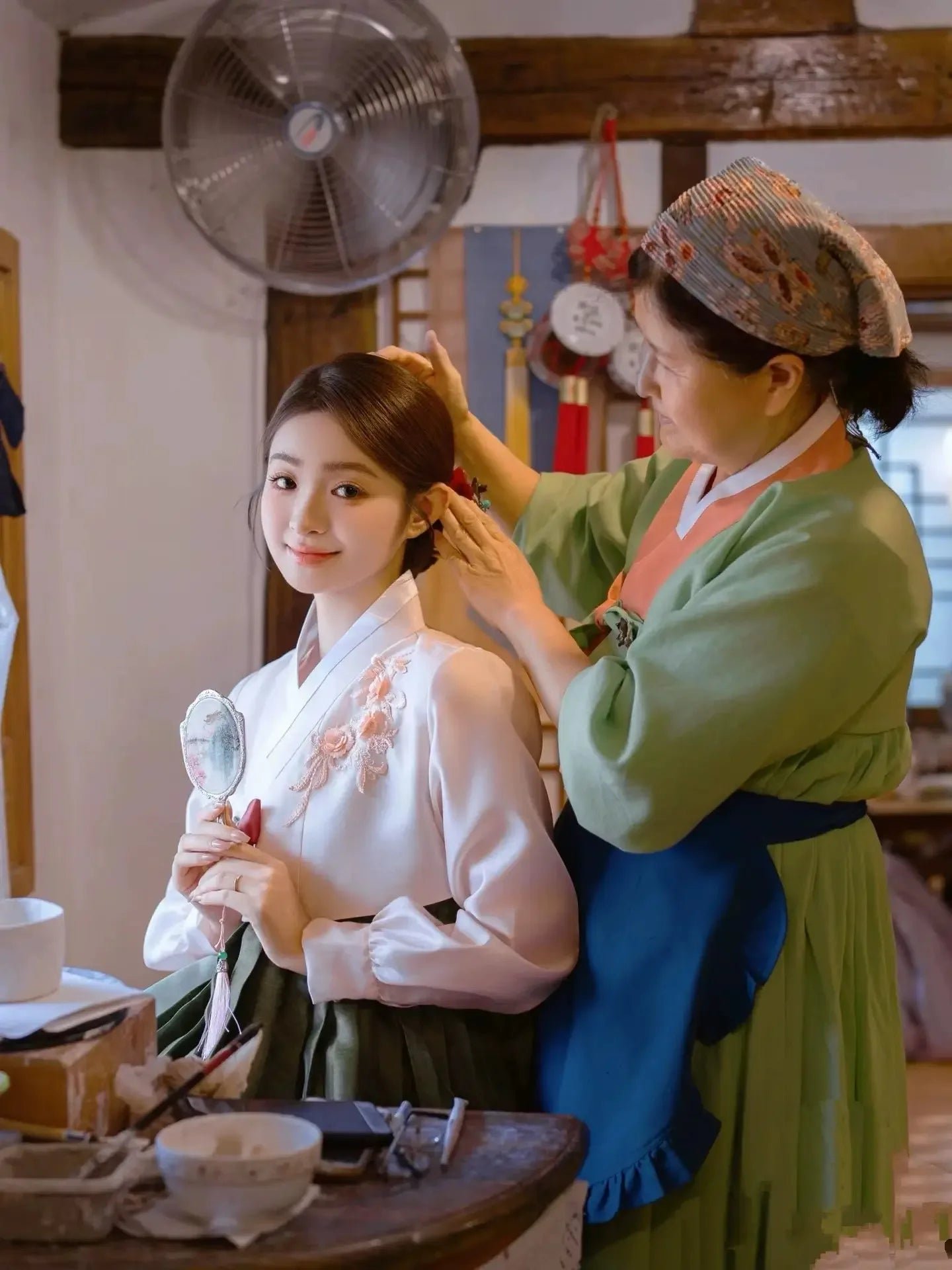Pink & Forest Green Korean Hanbok | Traditional Dance Costume & Daily Wear - Image 8