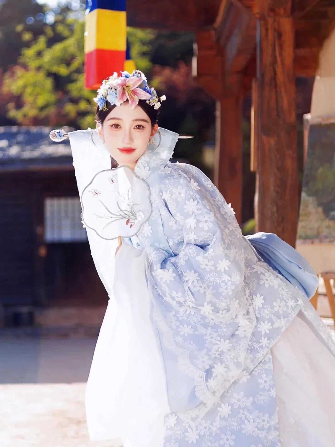 White Blue Hanbok | Korean Palace Dress | Luxury Bridal Photography Outfit - Image 9