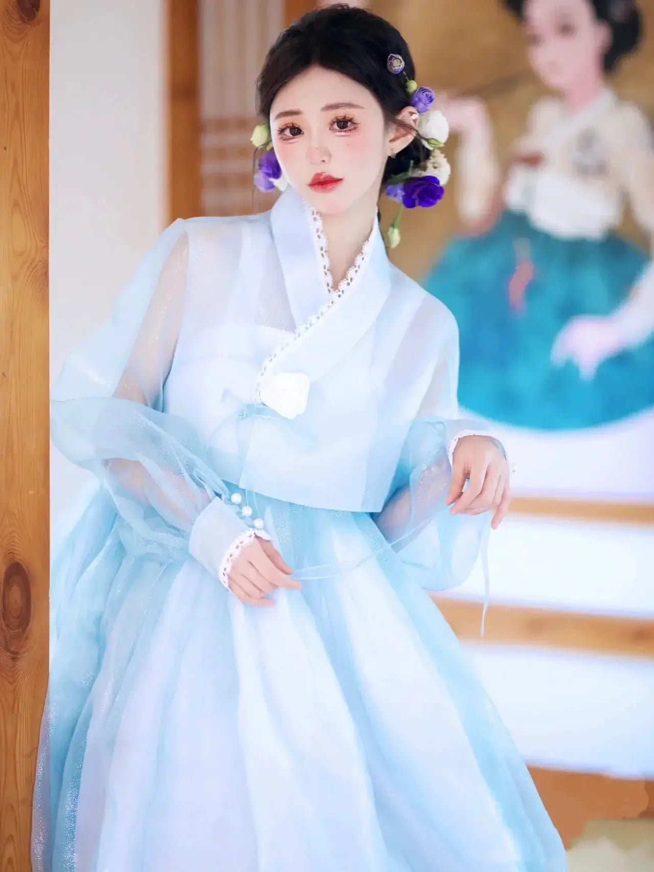 Blue Hanbok Korean Dress Women's Court Dress - Image 8