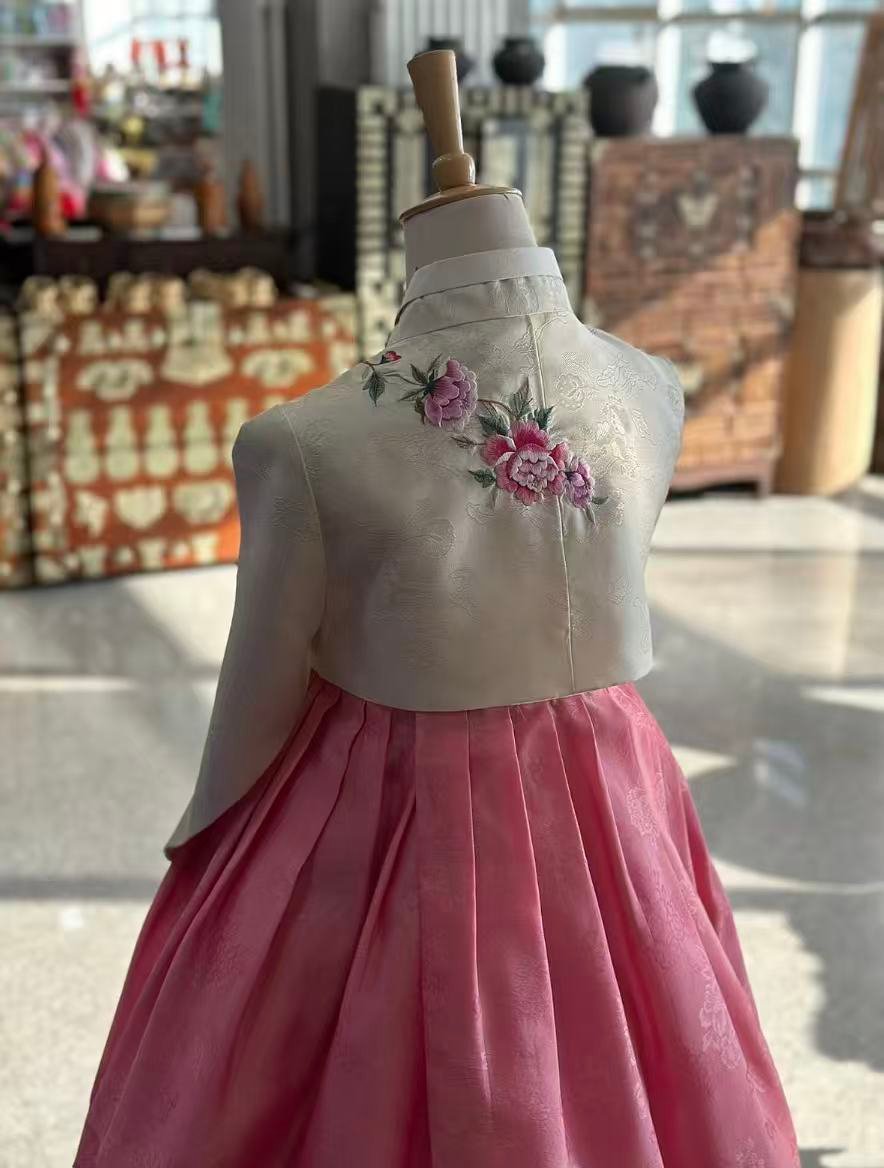 Korean Hanbok Set | Embroidered White Jeogori & Pink Skirt | Made in Korea - Image 7