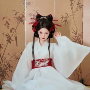 White Hanbok Palace Dress – Traditional Korean Women's Outfit for Weddings, Photoshoots & Stage Performances